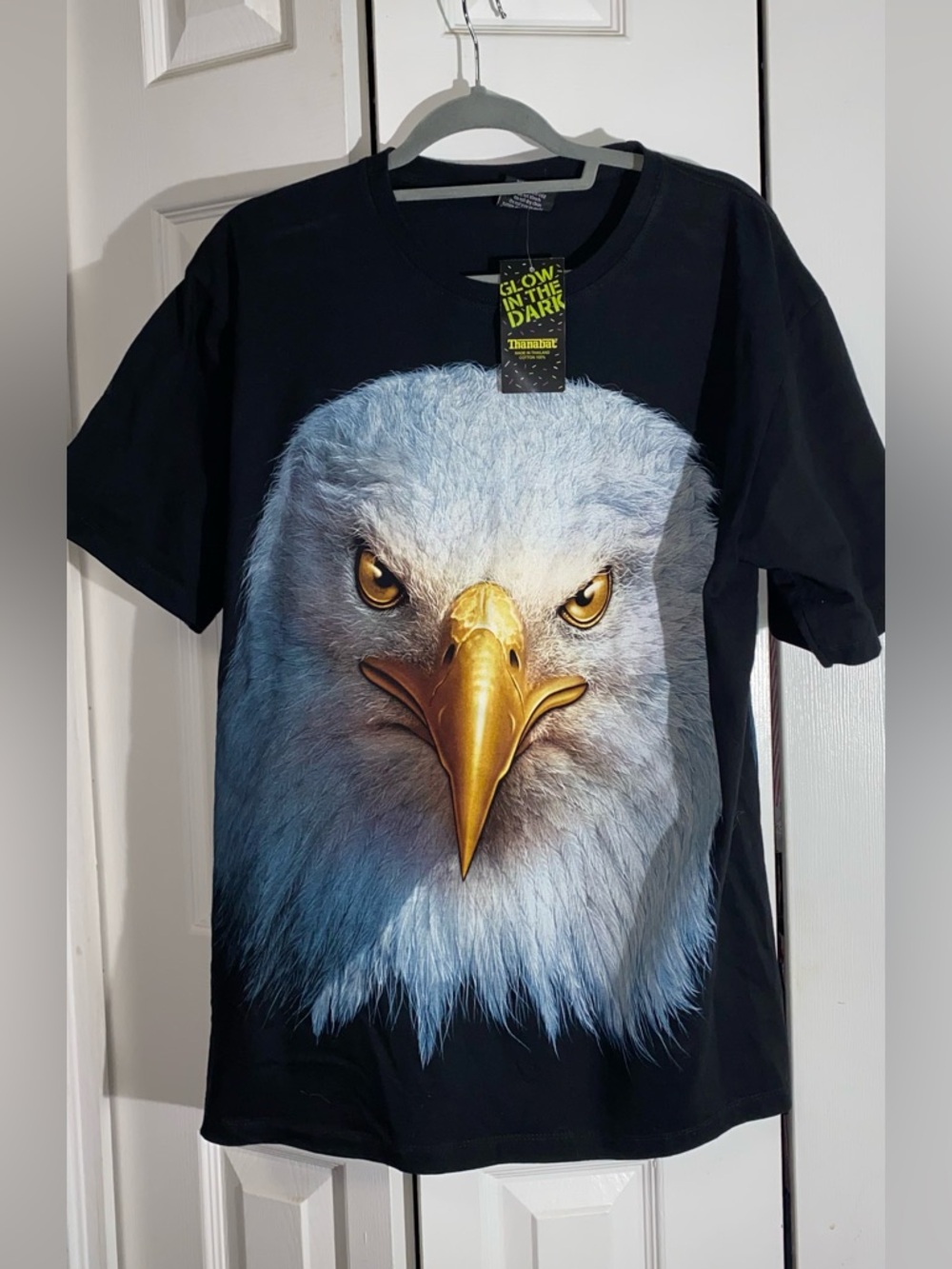 Thanabat Men Glow In The Dark Patriotic Eagle T-shirt Black Graphic New L   AA20